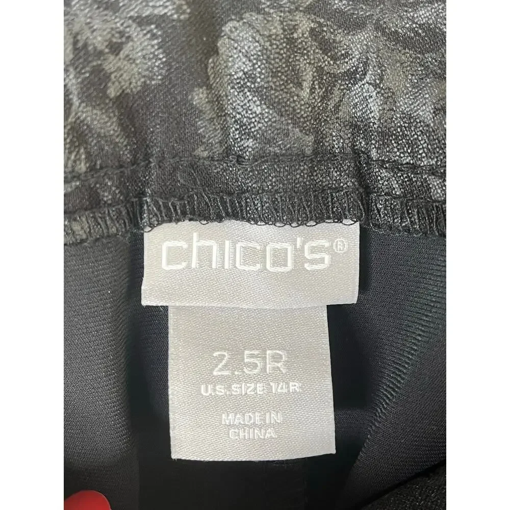 Chico's So Slimming black floral foiled pull-on pants, size 14R, EUC